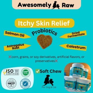 Awesomely Raw Pet Supplement for Dog & Cat Itchy Skin Allergy Relief and Probiotic Immune Booster